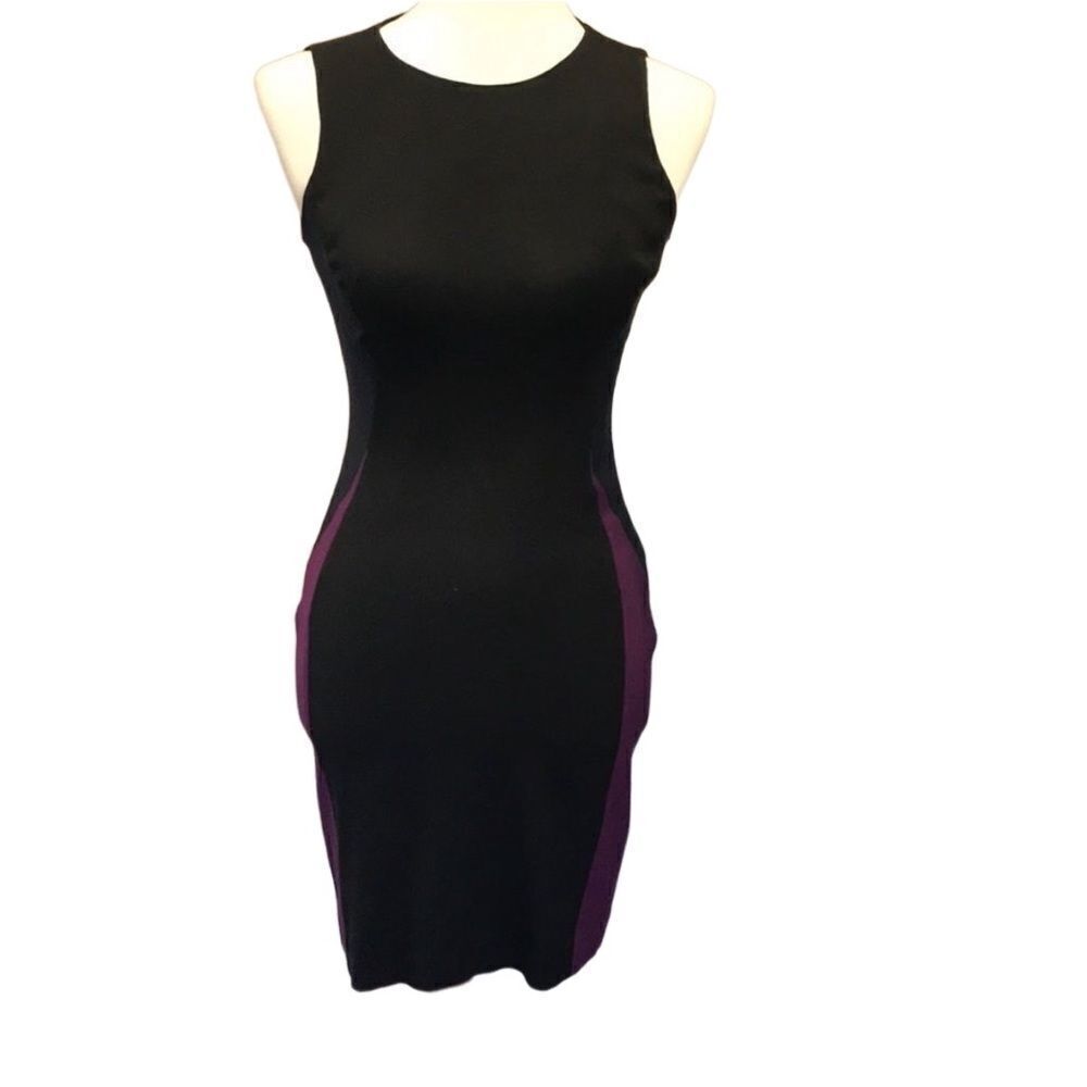 👗 French Connection Black and Purple Work Dress - Size 2